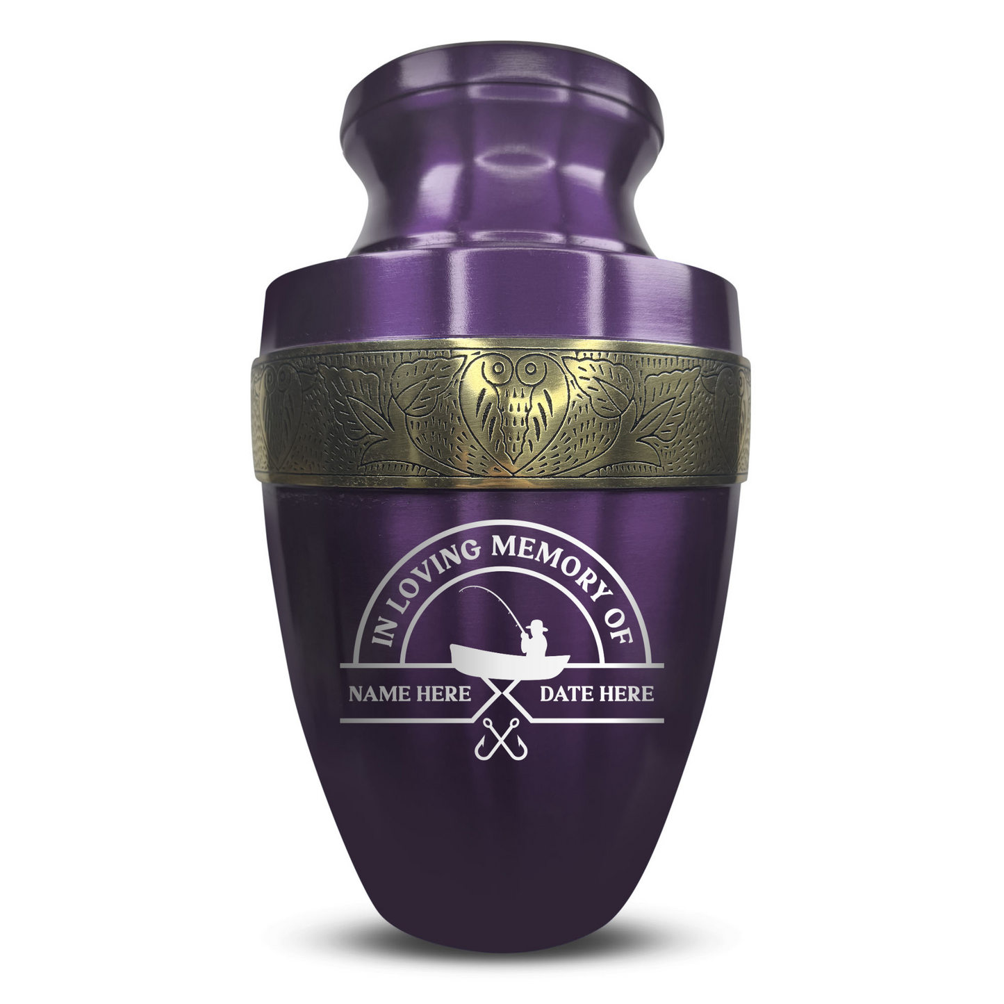 Personalized Adult Human Cremation Urn with Custom Engraved Name Date Boat on Vessel for Ashes and Cremains | Funny Fishing Lover Series with Gold Inlay | 200 Lbs