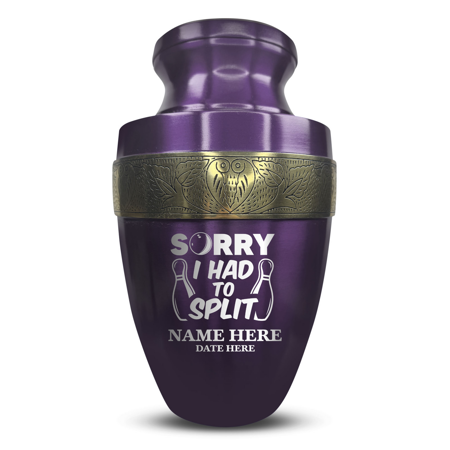 Personalized Adult Human Cremation Urn with Custom Engraved Name Date on Vessel for Ashes and Cremains | Elite Funny Bowling Lover Series with Gold Inlay | 200 Lbs | Black