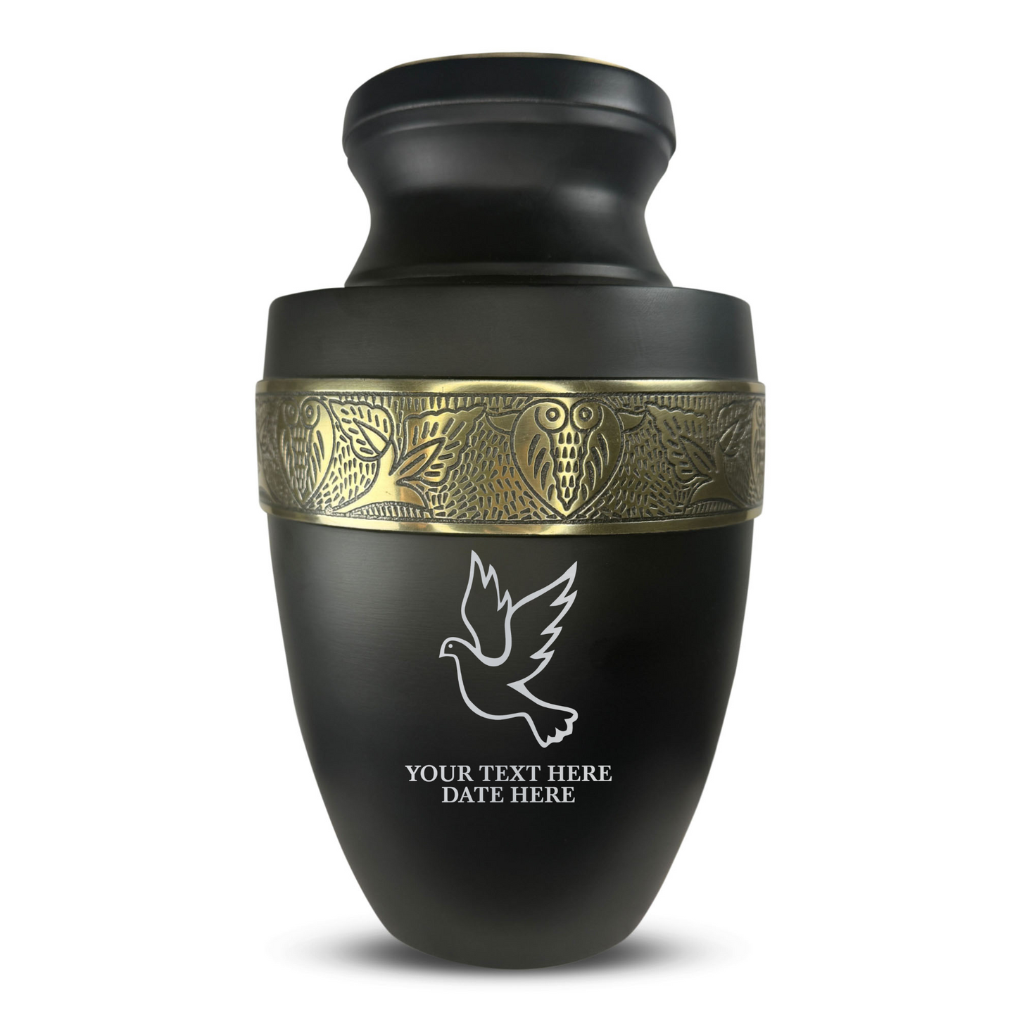 Personalized Adult Human Cremation Urn with Custom Name Date on Gold Rim Container for Ashes and Men or Women Cremains | Elite Memorial Dove Design Series | 200 Lbs