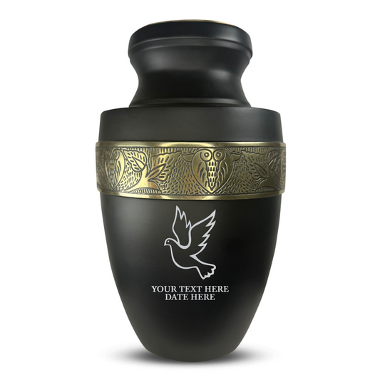 Personalized Adult Human Cremation Urn with Custom Name Date on Gold Rim Container for Ashes and Men or Women Cremains | Elite Memorial Dove Design Series | 200 Lbs