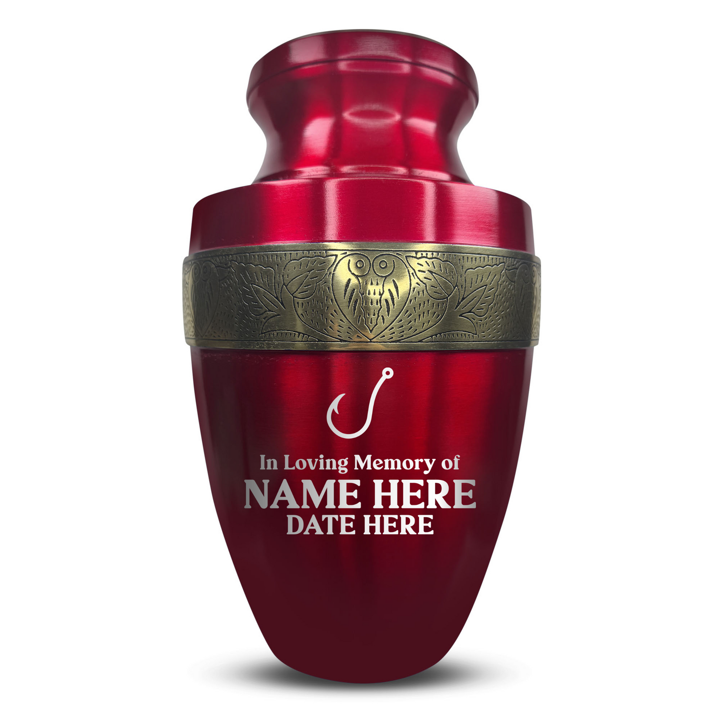 Personalized Adult Human Cremation Urn with Custom Engraved Name Date Boat on Vessel for Ashes and Cremains | Funny Fishing Lover Series with Gold Inlay | 200 Lbs