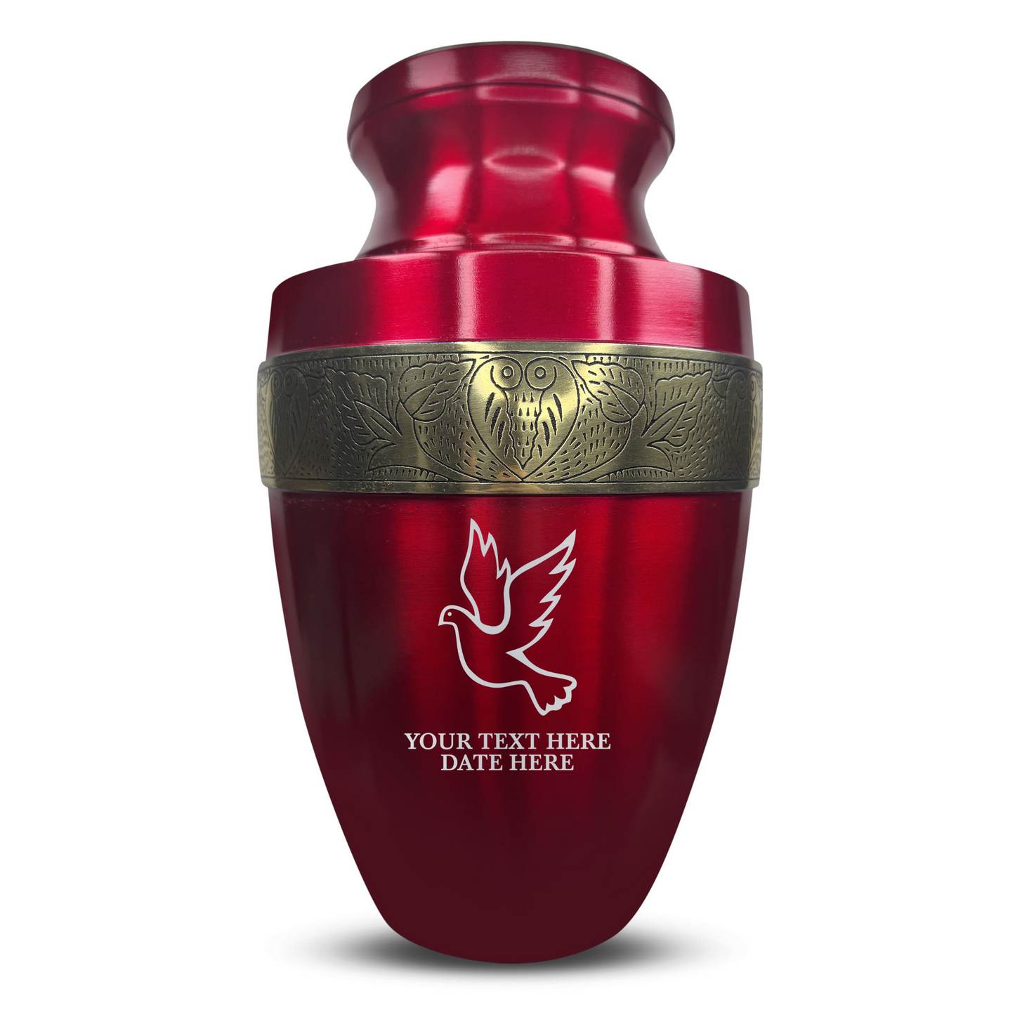 Personalized Adult Human Cremation Urn with Custom Name Date on Gold Rim Container for Ashes and Men or Women Cremains | Elite Memorial Dove Design Series | 200 Lbs