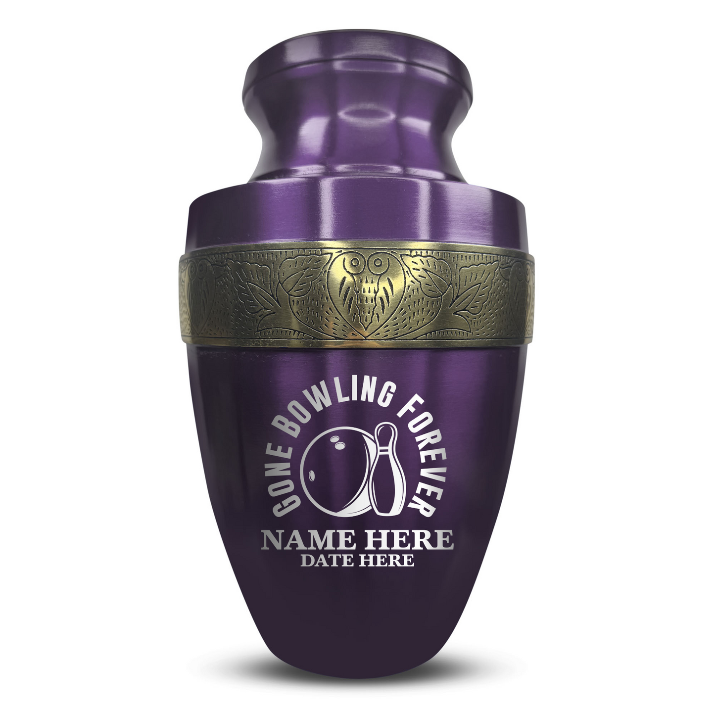Personalized Adult Human Cremation Urn with Custom Engraved Name Date on Vessel for Ashes and Cremains | Elite Funny Bowling Lover Series with Gold Inlay | 200 Lbs | Black