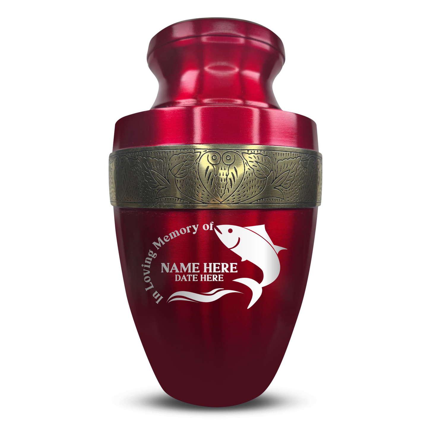 Personalized Adult Human Cremation Urn with Custom Engraved Name Date Boat on Vessel for Ashes and Cremains | Funny Fishing Lover Series with Gold Inlay | 200 Lbs