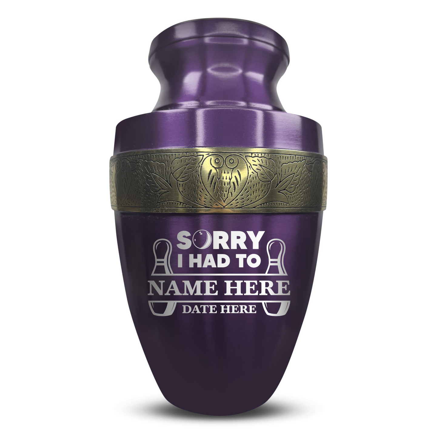 Personalized Adult Human Cremation Urn with Custom Engraved Name Date on Vessel for Ashes and Cremains | Elite Funny Bowling Lover Series with Gold Inlay | 200 Lbs | Black