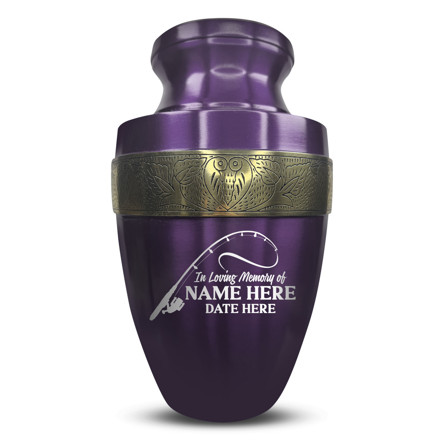 Personalized Adult Human Cremation Urn with Custom Engraved Name Date Boat on Vessel for Ashes and Cremains | Funny Fishing Lover Series with Gold Inlay | 200 Lbs