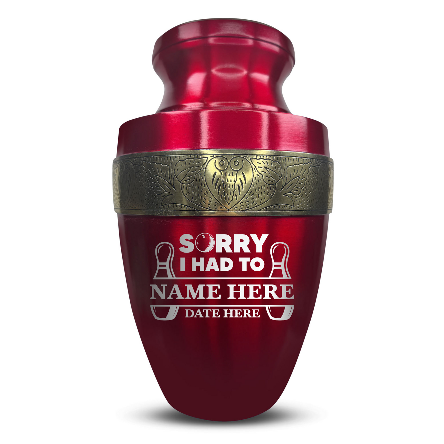 Personalized Adult Human Cremation Urn with Custom Engraved Name Date on Vessel for Ashes and Cremains | Elite Funny Bowling Lover Series with Gold Inlay | 200 Lbs | Black
