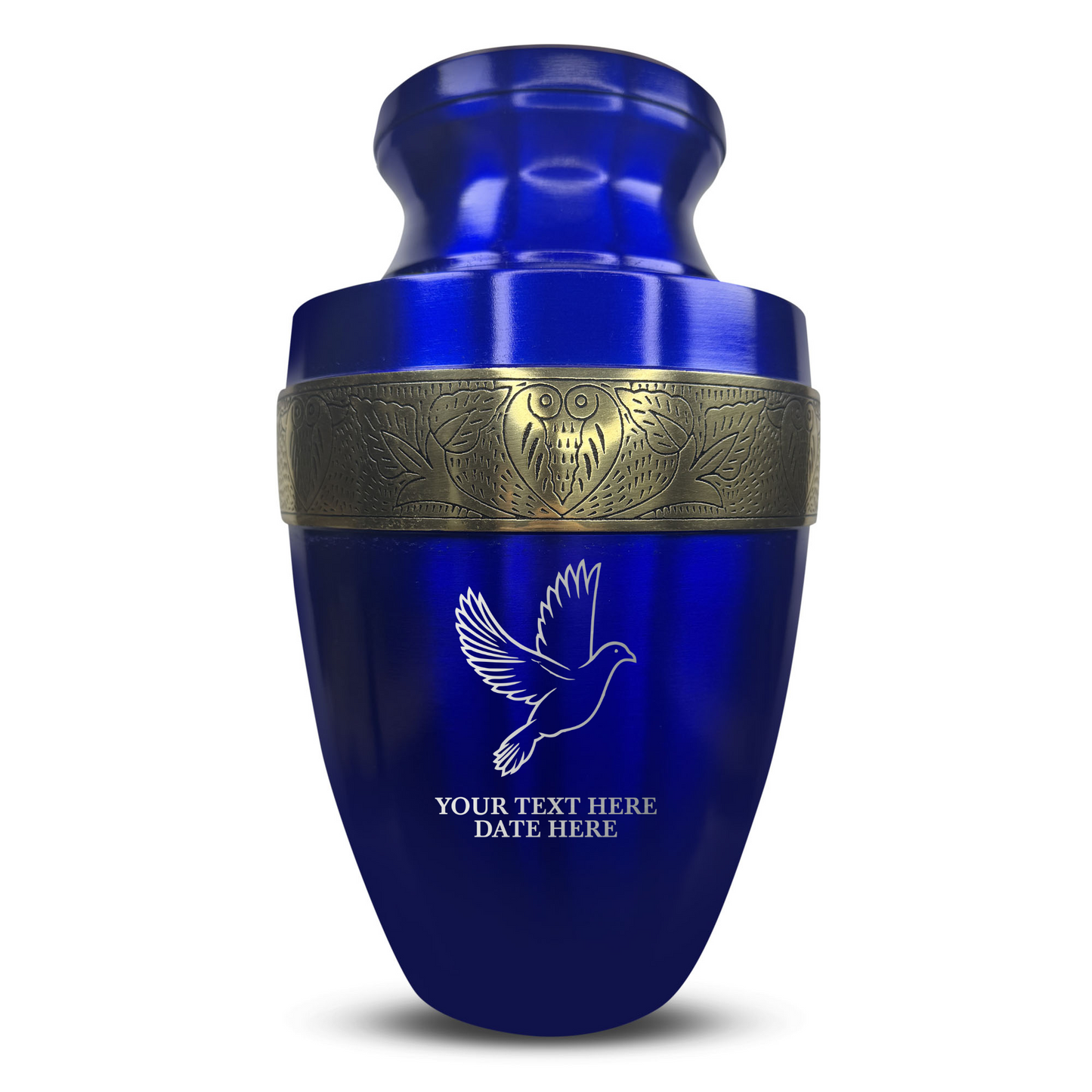 Personalized Adult Human Cremation Urn with Custom Name Date on Gold Rim Container for Ashes and Men or Women Cremains | Elite Memorial Dove Design Series | 200 Lbs