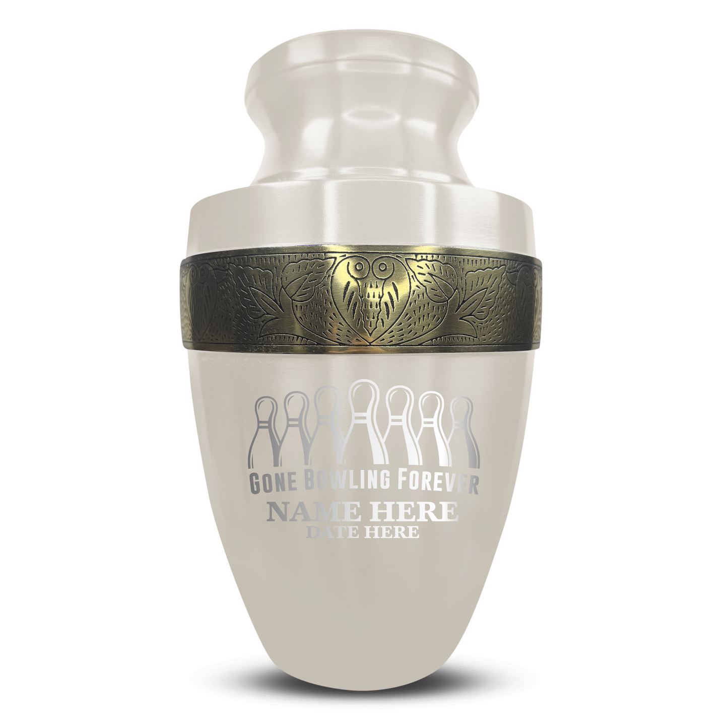 Personalized Adult Human Cremation Urn with Custom Engraved Name Date on Vessel for Ashes and Cremains | Elite Funny Bowling Lover Series with Gold Inlay | 200 Lbs | Black