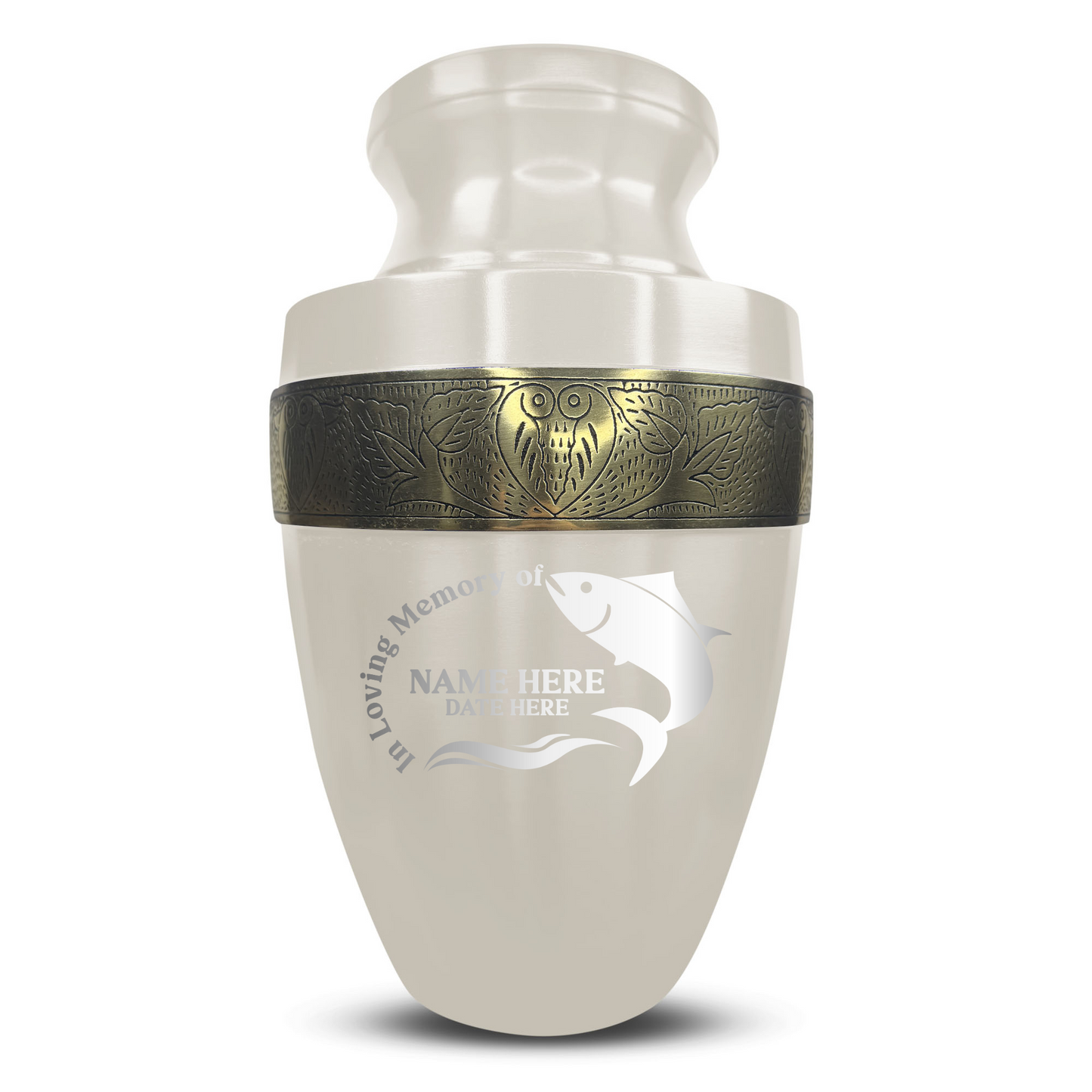 Personalized Adult Human Cremation Urn with Custom Engraved Name Date Boat on Vessel for Ashes and Cremains | Funny Fishing Lover Series with Gold Inlay | 200 Lbs