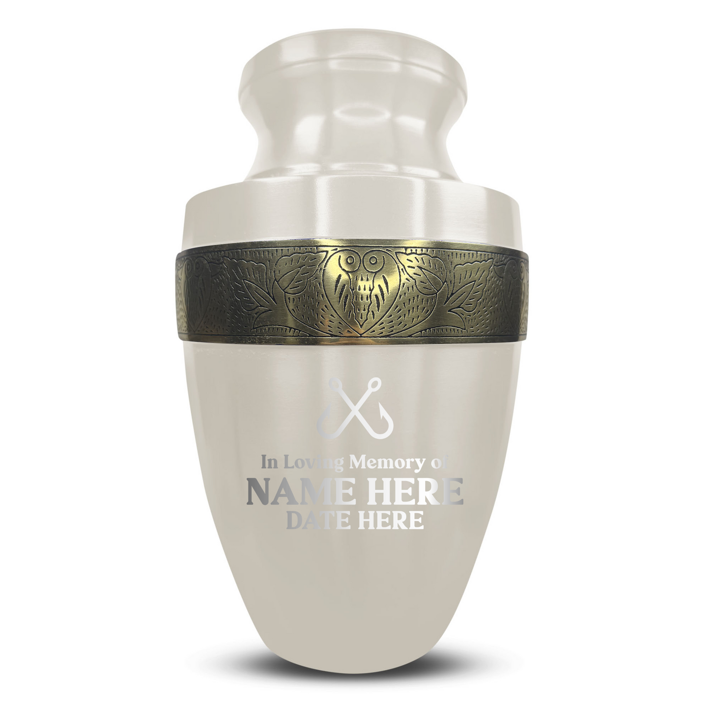 Personalized Adult Human Cremation Urn with Custom Engraved Name Date Boat on Vessel for Ashes and Cremains | Funny Fishing Lover Series with Gold Inlay | 200 Lbs