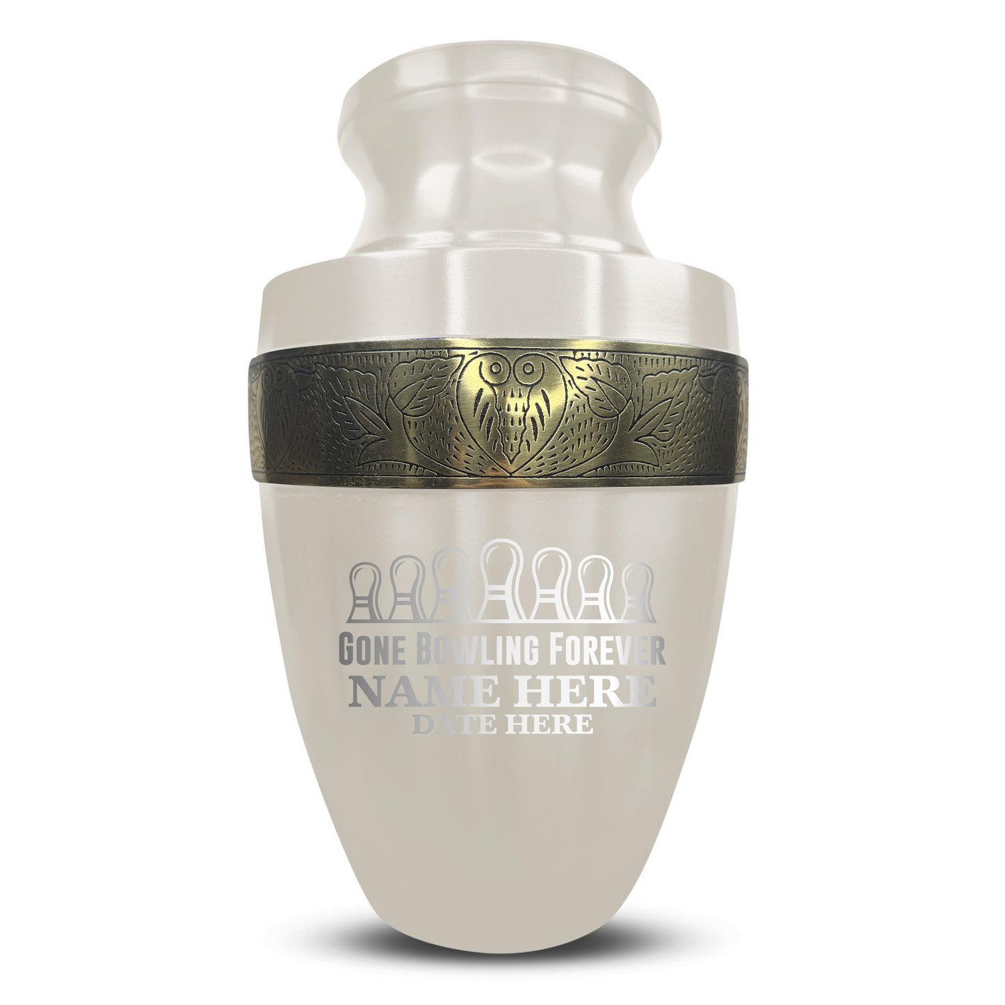 Personalized Adult Human Cremation Urn with Custom Engraved Name Date on Vessel for Ashes and Cremains | Elite Funny Bowling Lover Series with Gold Inlay | 200 Lbs | Black