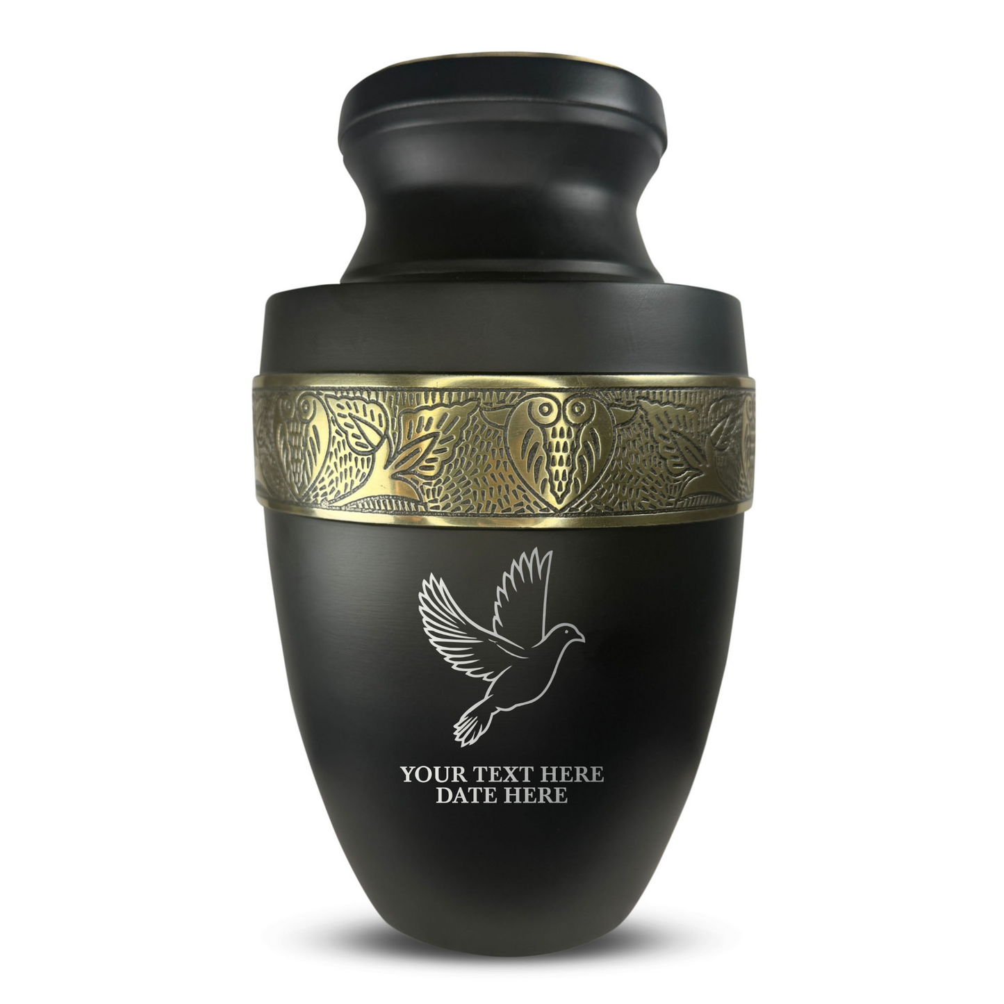 Personalized Adult Human Cremation Urn with Custom Name Date on Gold Rim Container for Ashes and Men or Women Cremains | Elite Memorial Dove Design Series | 200 Lbs