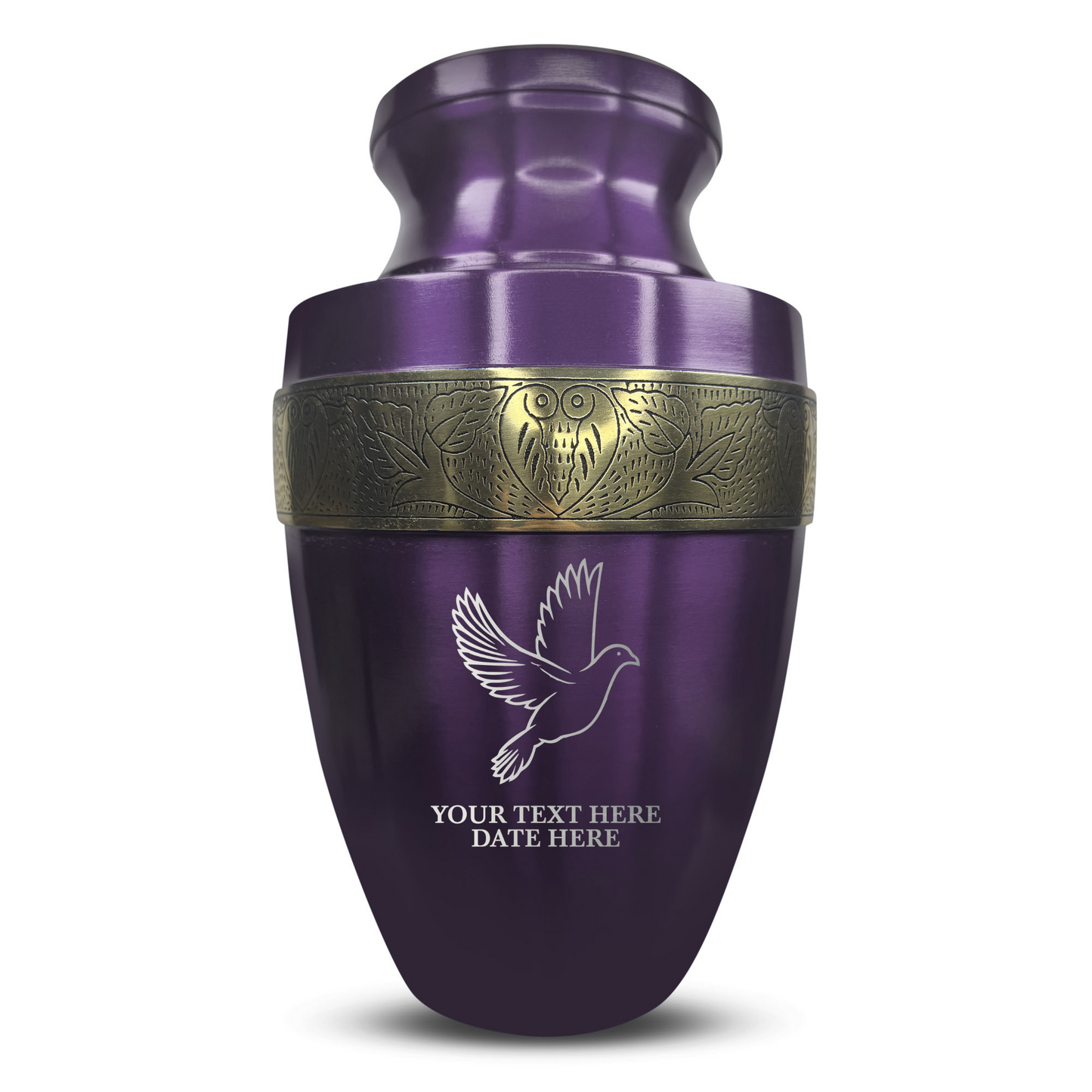 Personalized Adult Human Cremation Urn with Custom Name Date on Gold Rim Container for Ashes and Men or Women Cremains | Elite Memorial Dove Design Series | 200 Lbs