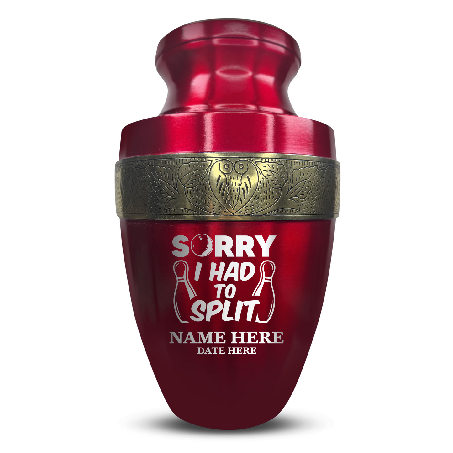 Personalized Adult Human Cremation Urn with Custom Engraved Name Date on Vessel for Ashes and Cremains | Elite Funny Bowling Lover Series with Gold Inlay | 200 Lbs | Black