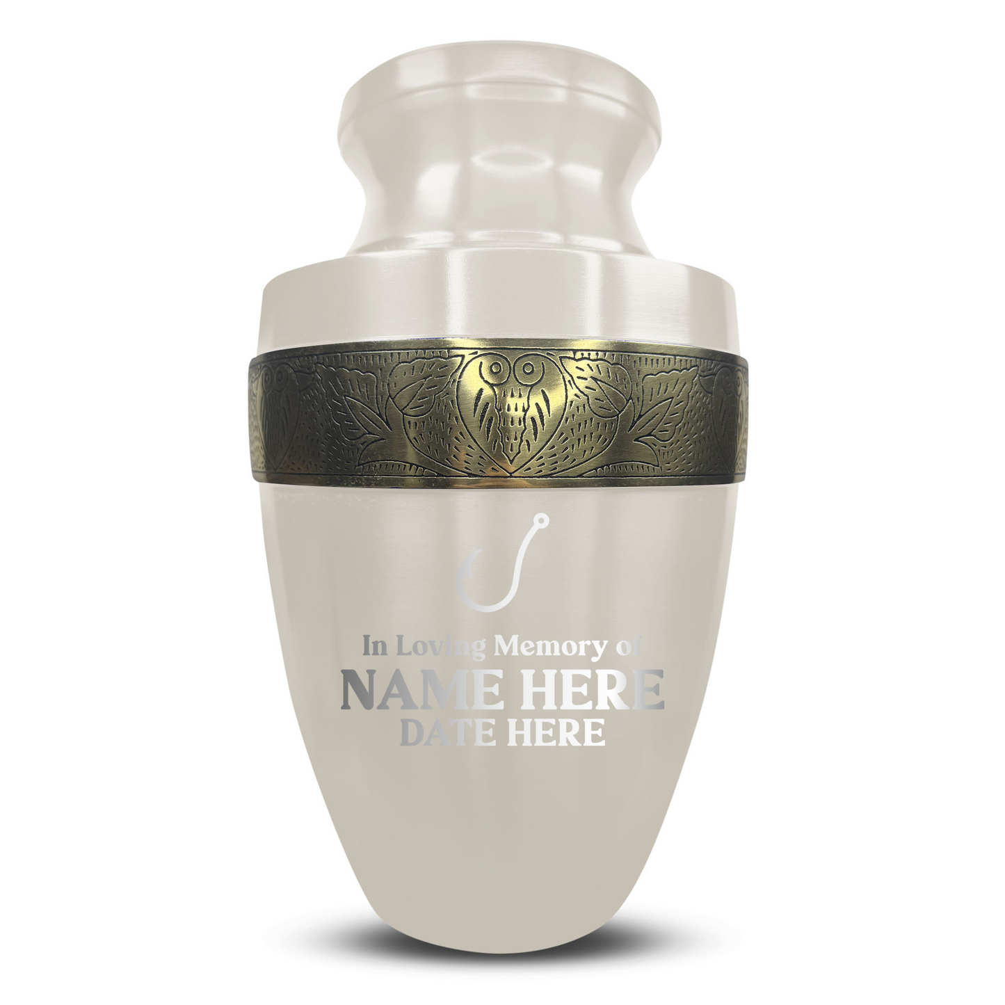 Personalized Adult Human Cremation Urn with Custom Engraved Name Date Boat on Vessel for Ashes and Cremains | Funny Fishing Lover Series with Gold Inlay | 200 Lbs