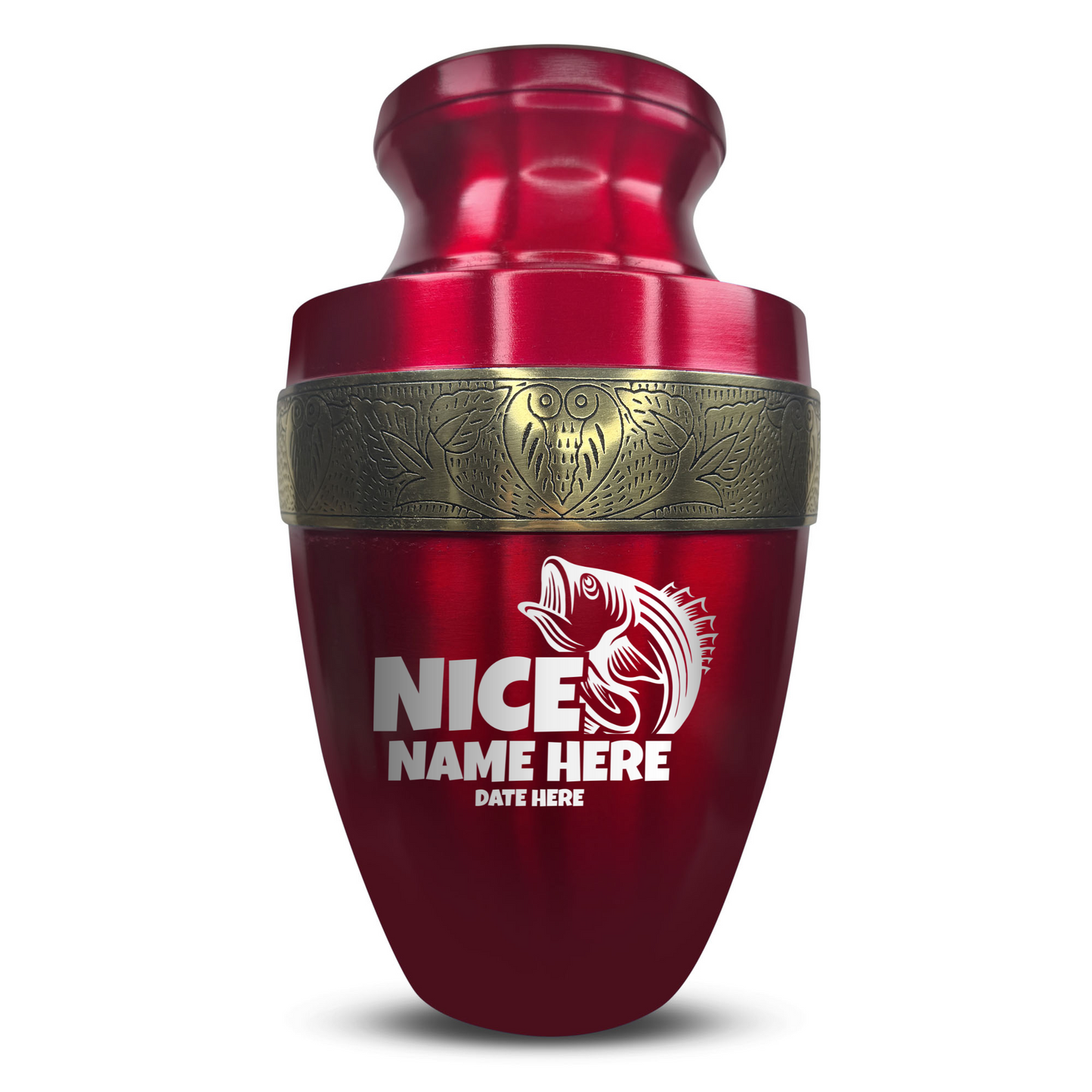 Personalized Adult Human Cremation Urn with Custom Engraved Name Date Boat on Vessel for Ashes and Cremains | Funny Fishing Lover Series with Gold Inlay | 200 Lbs