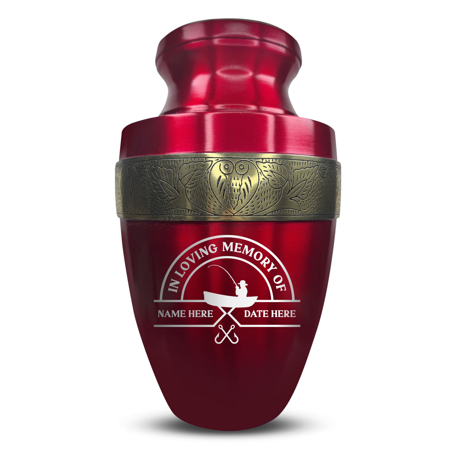 Personalized Adult Human Cremation Urn with Custom Engraved Name Date Boat on Vessel for Ashes and Cremains | Funny Fishing Lover Series with Gold Inlay | 200 Lbs