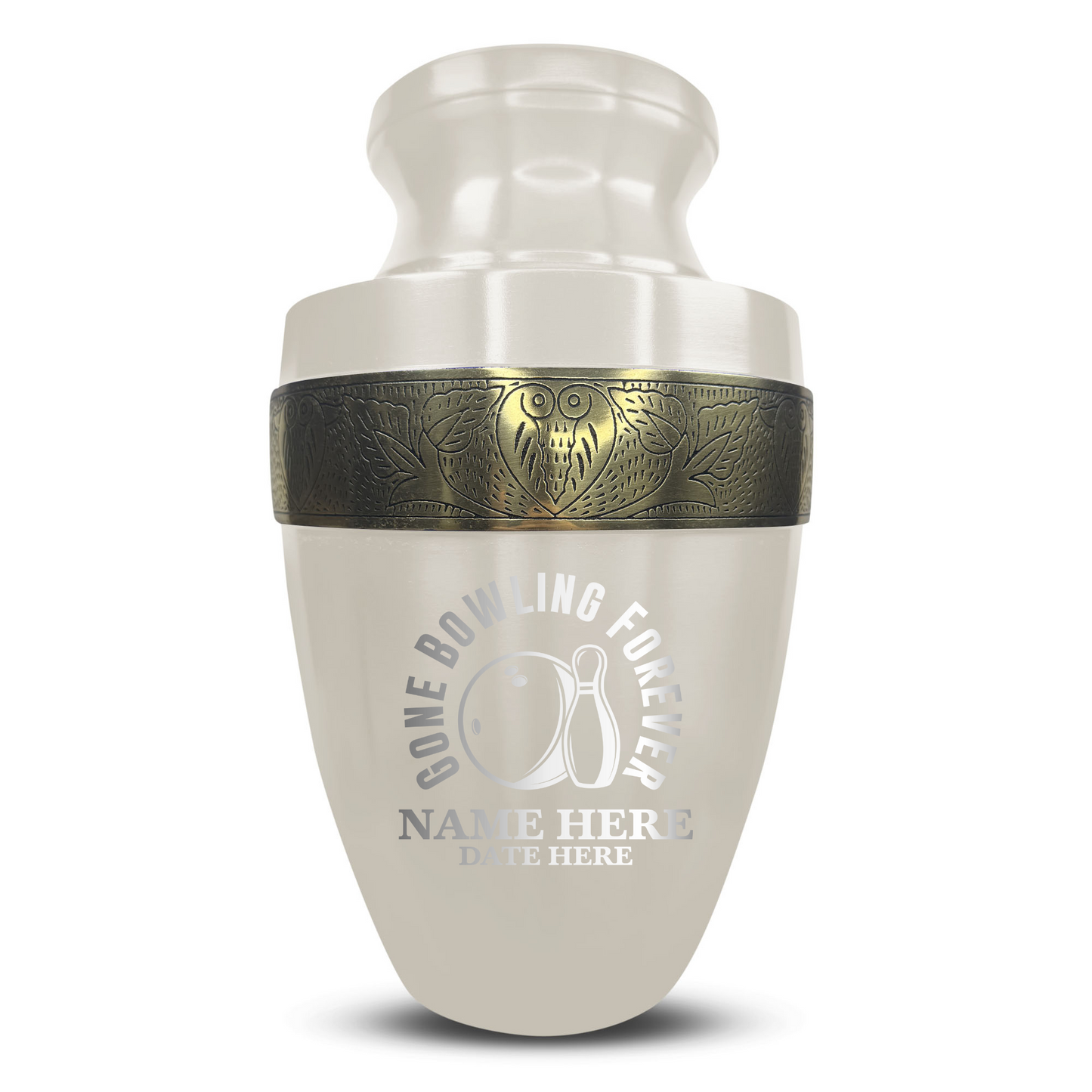 Personalized Adult Human Cremation Urn with Custom Engraved Name Date on Vessel for Ashes and Cremains | Elite Funny Bowling Lover Series with Gold Inlay | 200 Lbs | Black