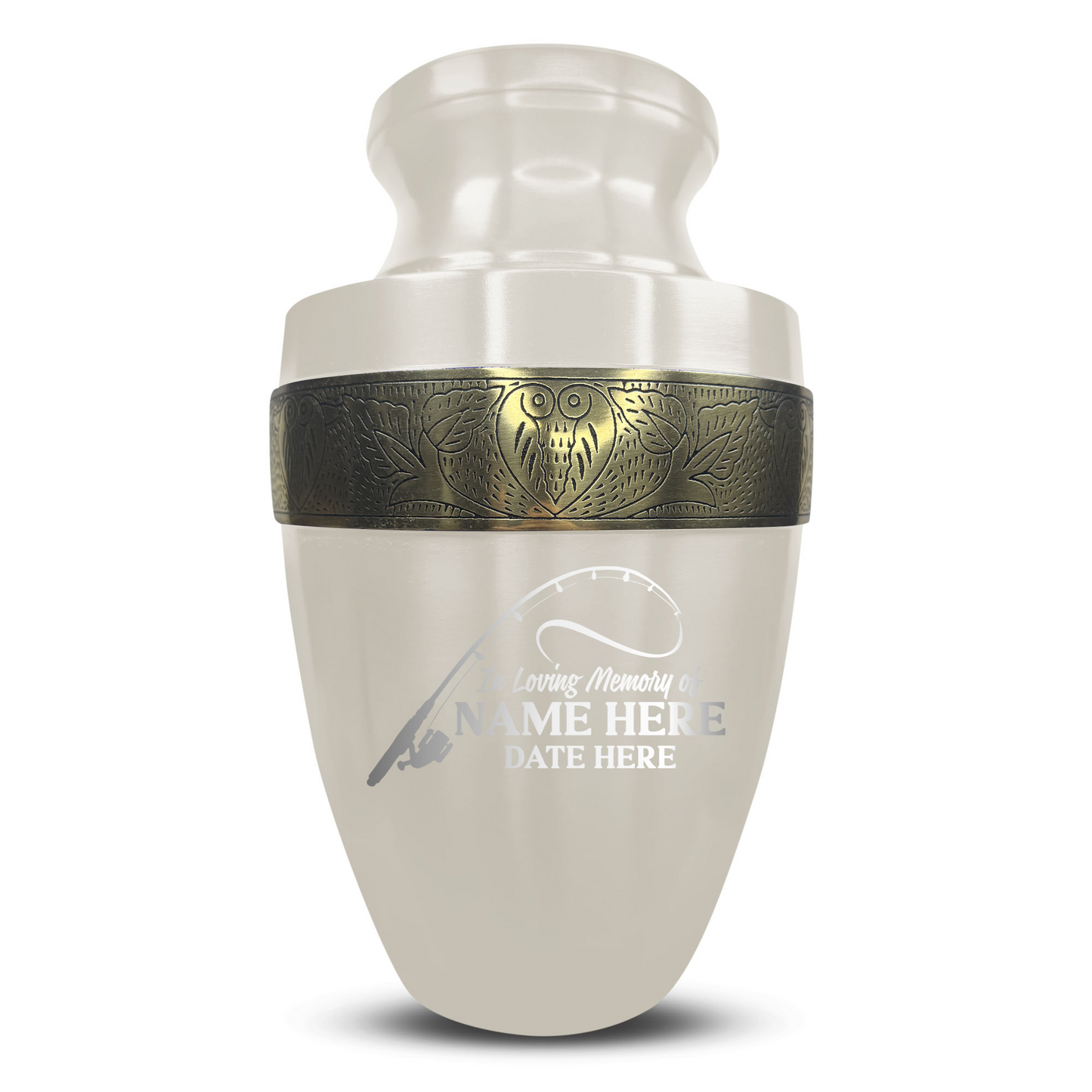 Personalized Adult Human Cremation Urn with Custom Engraved Name Date Boat on Vessel for Ashes and Cremains | Funny Fishing Lover Series with Gold Inlay | 200 Lbs