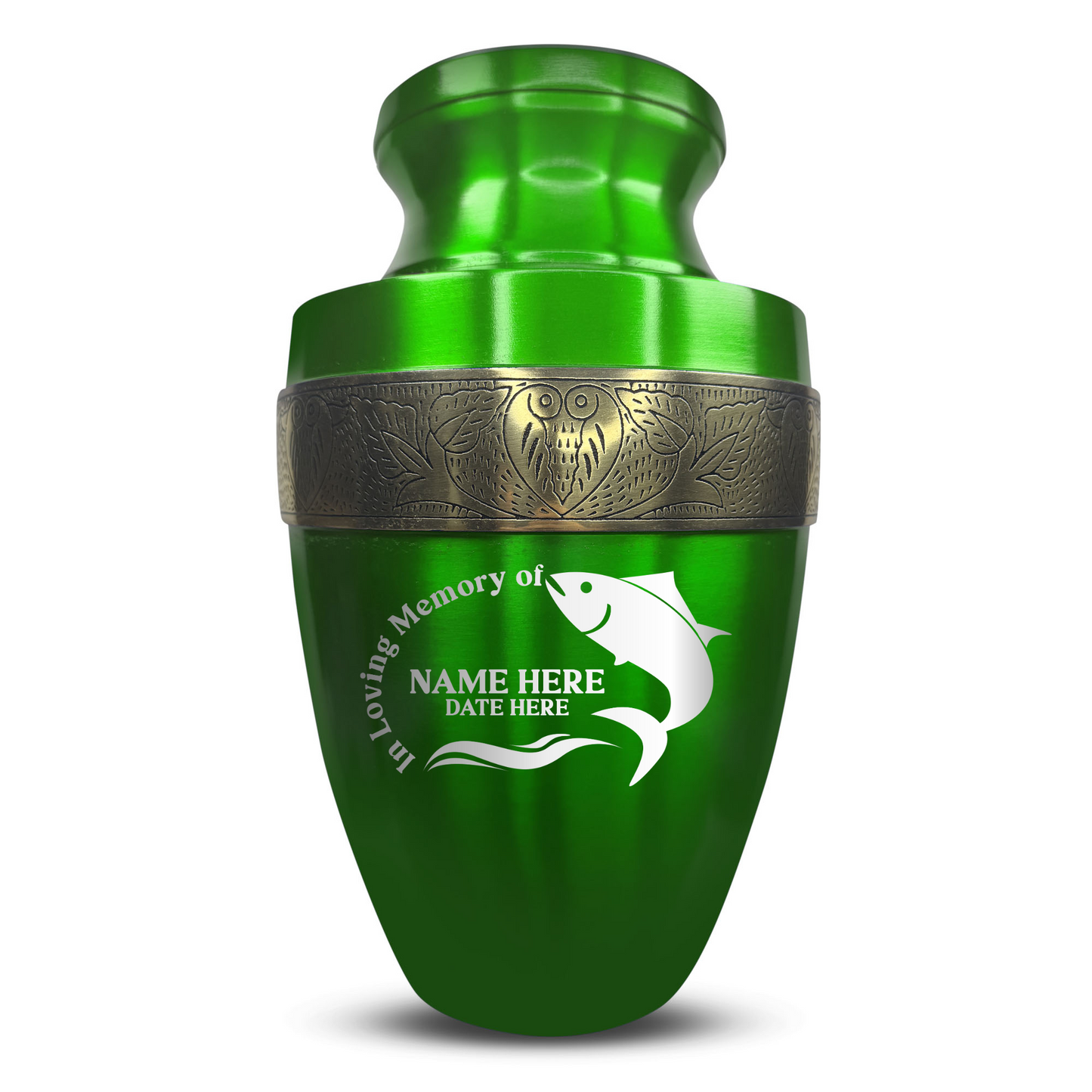 Personalized Adult Human Cremation Urn with Custom Engraved Name Date Boat on Vessel for Ashes and Cremains | Funny Fishing Lover Series with Gold Inlay | 200 Lbs
