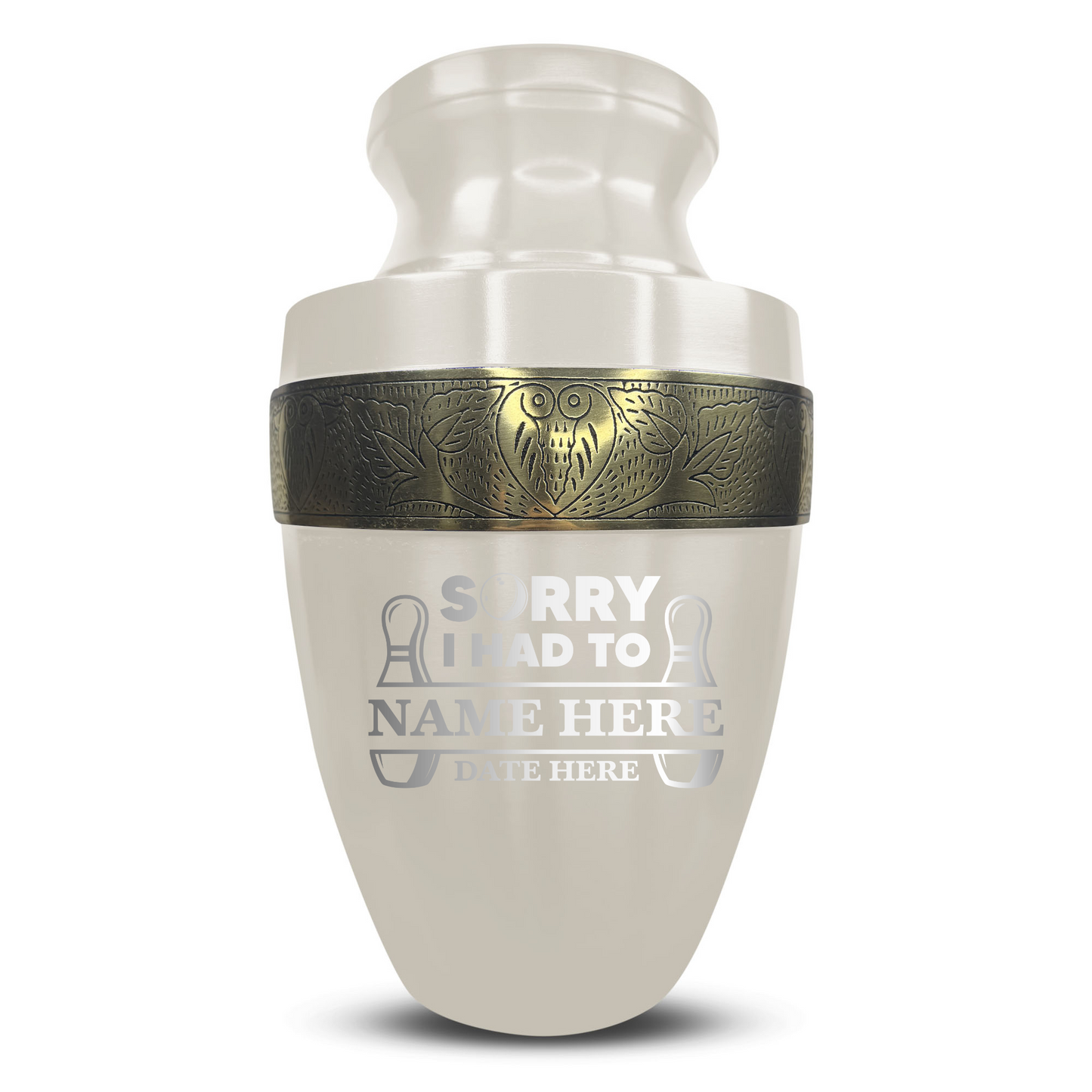 Personalized Adult Human Cremation Urn with Custom Engraved Name Date on Vessel for Ashes and Cremains | Elite Funny Bowling Lover Series with Gold Inlay | 200 Lbs | Black