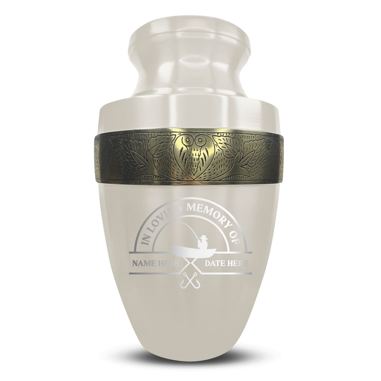 Personalized Adult Human Cremation Urn with Custom Engraved Name Date Boat on Vessel for Ashes and Cremains | Funny Fishing Lover Series with Gold Inlay | 200 Lbs