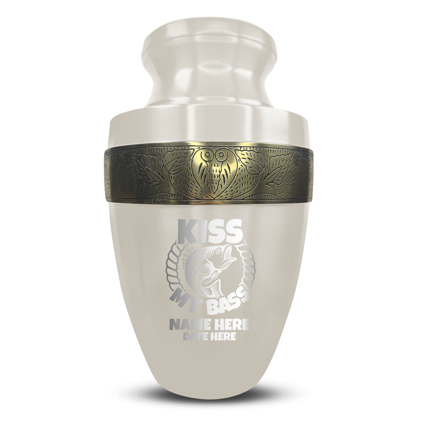 Personalized Adult Human Cremation Urn with Custom Engraved Name Date Boat on Vessel for Ashes and Cremains | Funny Fishing Lover Series with Gold Inlay | 200 Lbs