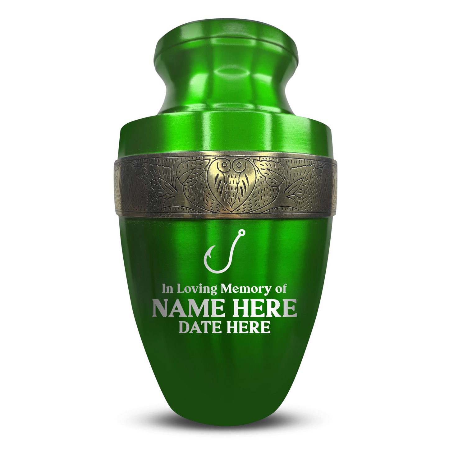 Personalized Adult Human Cremation Urn with Custom Engraved Name Date Boat on Vessel for Ashes and Cremains | Funny Fishing Lover Series with Gold Inlay | 200 Lbs