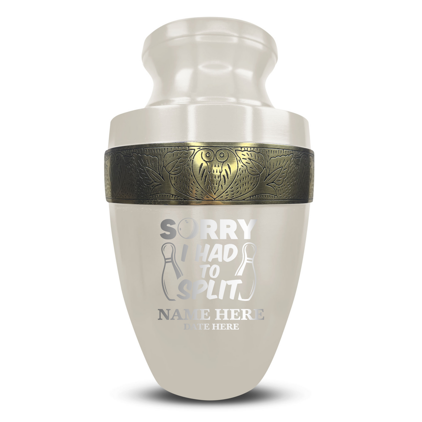 Personalized Adult Human Cremation Urn with Custom Engraved Name Date on Vessel for Ashes and Cremains | Elite Funny Bowling Lover Series with Gold Inlay | 200 Lbs | Black