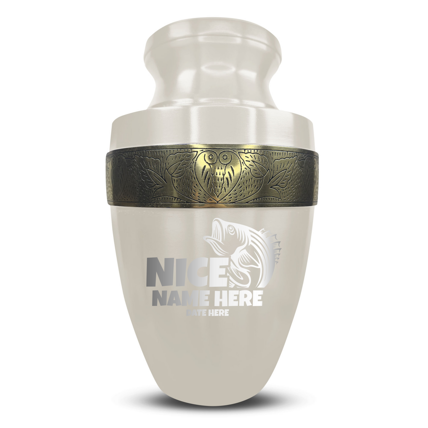 Personalized Adult Human Cremation Urn with Custom Engraved Name Date Boat on Vessel for Ashes and Cremains | Funny Fishing Lover Series with Gold Inlay | 200 Lbs