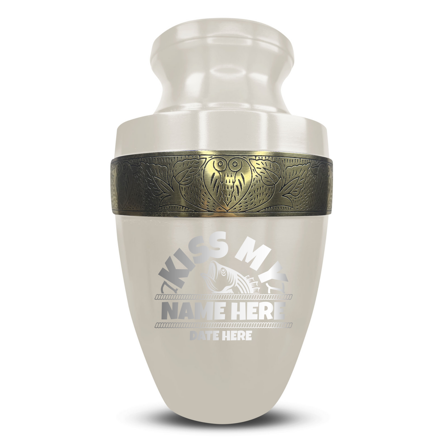Personalized Adult Human Cremation Urn with Custom Engraved Name Date Boat on Vessel for Ashes and Cremains | Funny Fishing Lover Series with Gold Inlay | 200 Lbs
