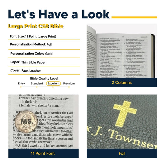 Personalized CSB Thinline Bible Large Print Size Black | Shepherds Shelf