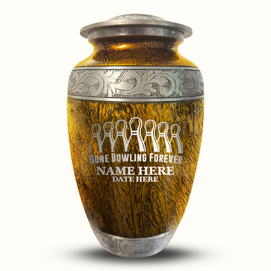Custom Large Cremation Urn for Human Ashes - Elevate Collection - Funny Bowling Design - Distressed Finish - 200 Cubic Inch