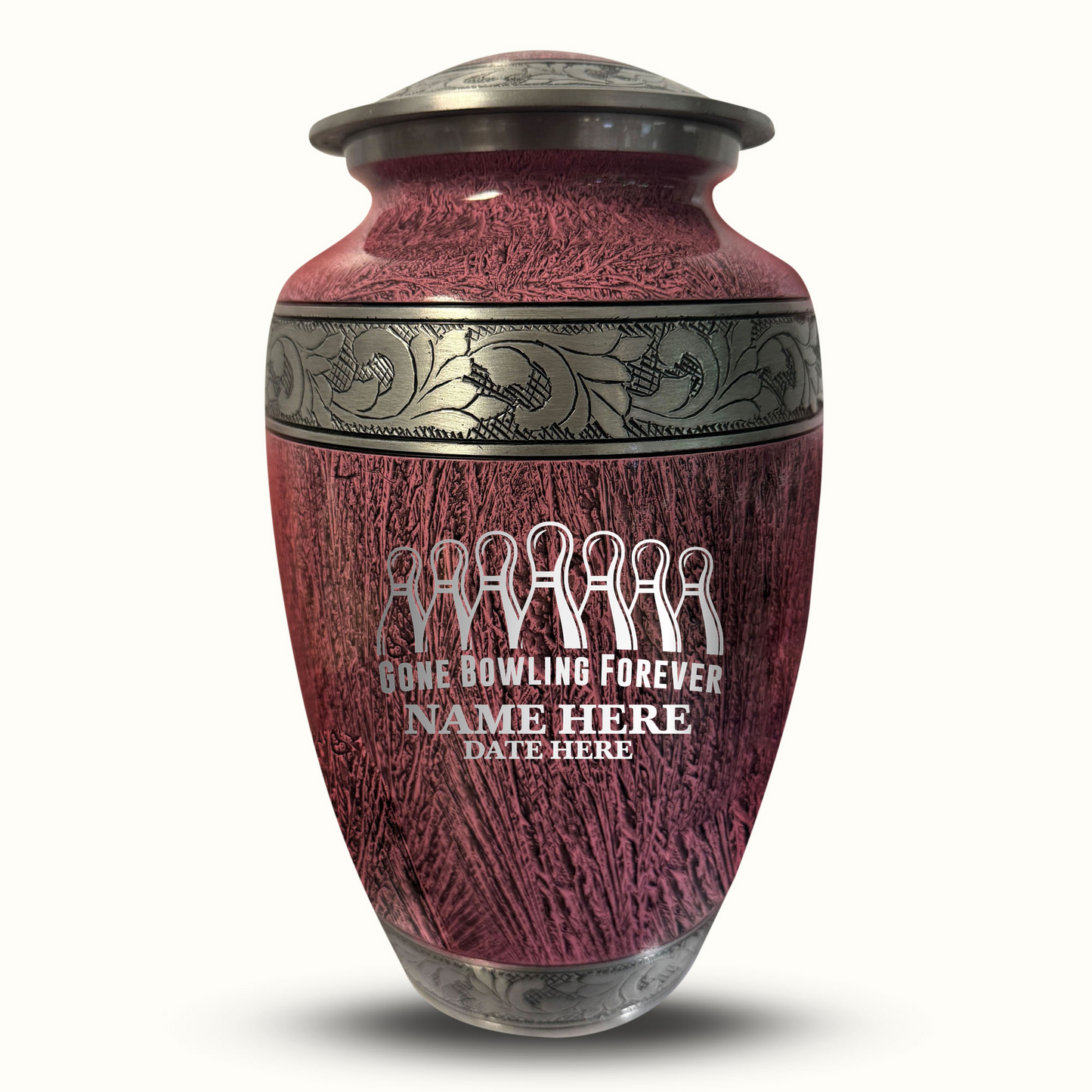Custom Large Cremation Urn for Human Ashes - Elevate Collection - Funny Bowling Design - Distressed Finish - 200 Cubic Inch