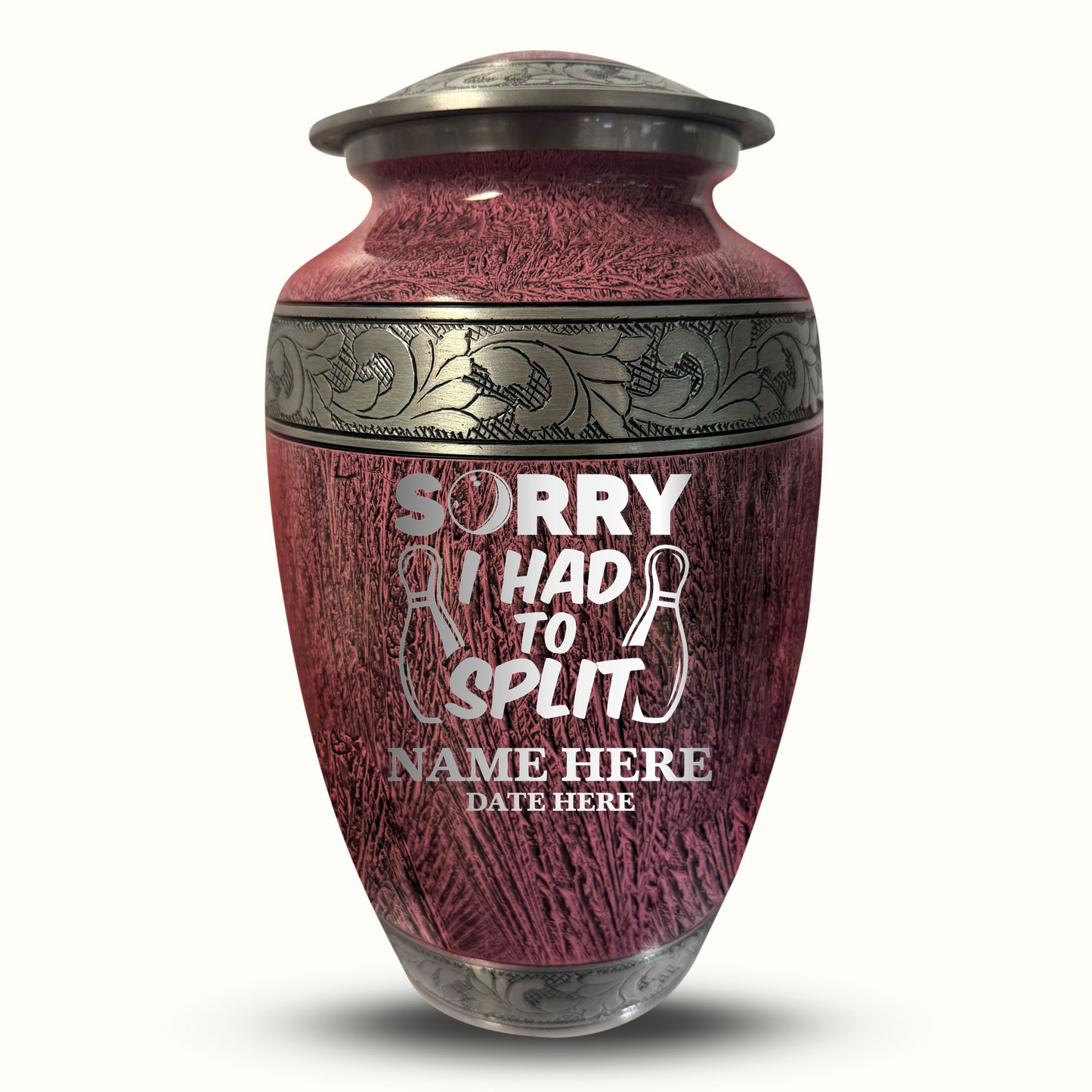 Custom Large Cremation Urn for Human Ashes - Elevate Collection - Funny Bowling Design - Distressed Finish - 200 Cubic Inch