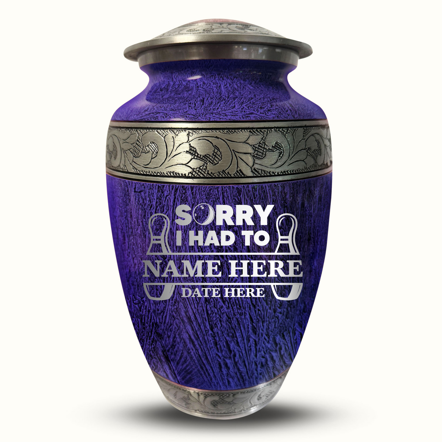 Custom Large Cremation Urn for Human Ashes - Elevate Collection - Funny Bowling Design - Distressed Finish - 200 Cubic Inch