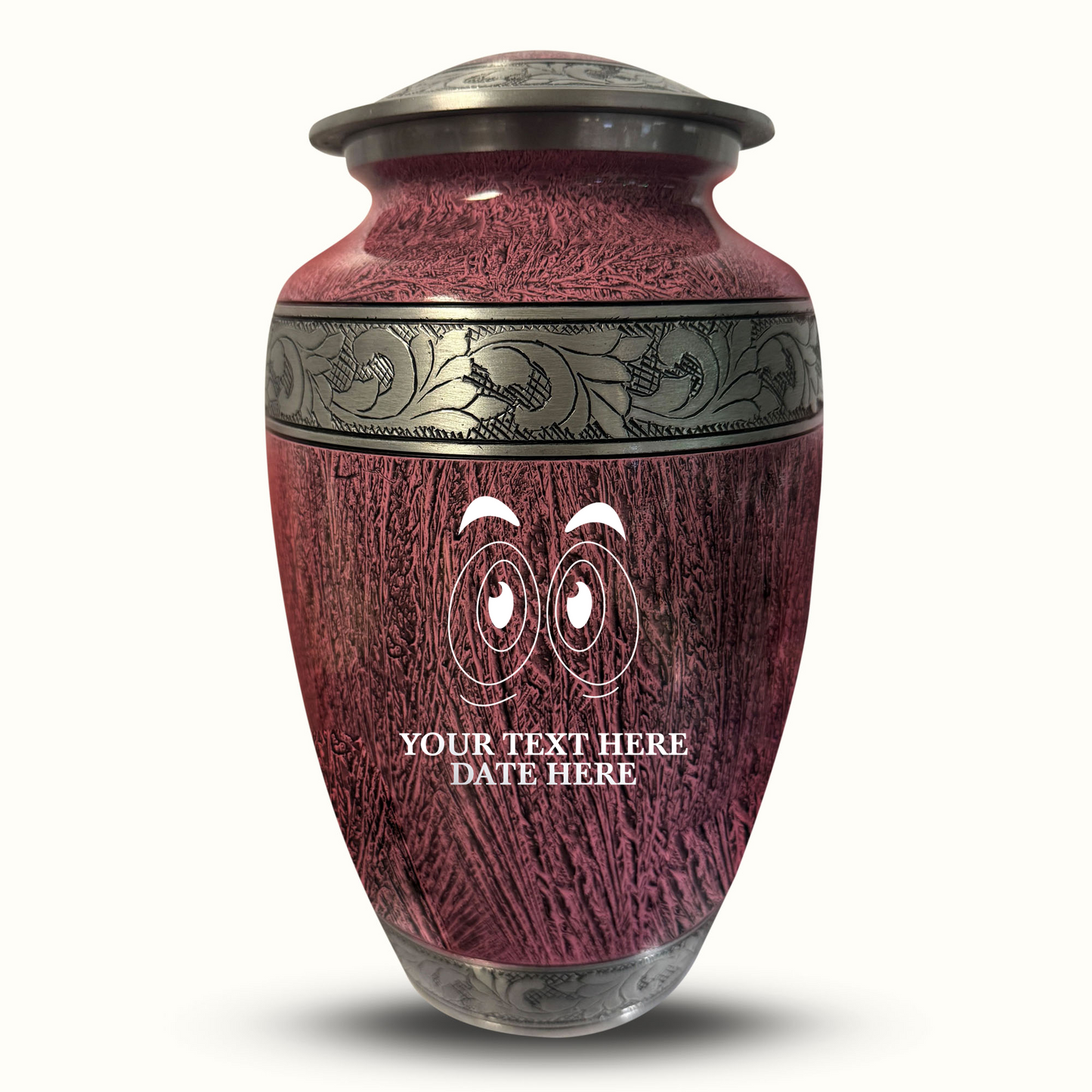 Custom Large Cremation Urn for Human Ashes - Elevate Collection - Funny Eyes Design - Distressed Finish - 200 Cubic Inch