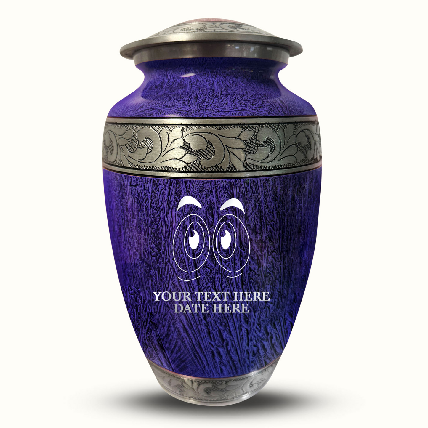Custom Large Cremation Urn for Human Ashes - Elevate Collection - Funny Eyes Design - Distressed Finish - 200 Cubic Inch