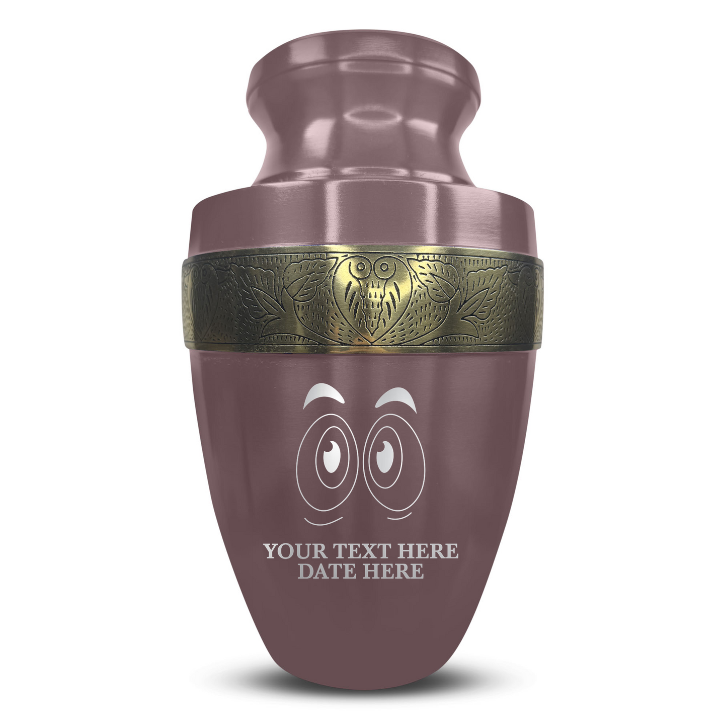 Personalized Adult Cremation Urn with Custom Engraved Name, Date and Funny Eyes Design Metal Aluminum Vessel for Ashes and Remains | Elite Collection with Gold Inlay | 200 Cubic Inch