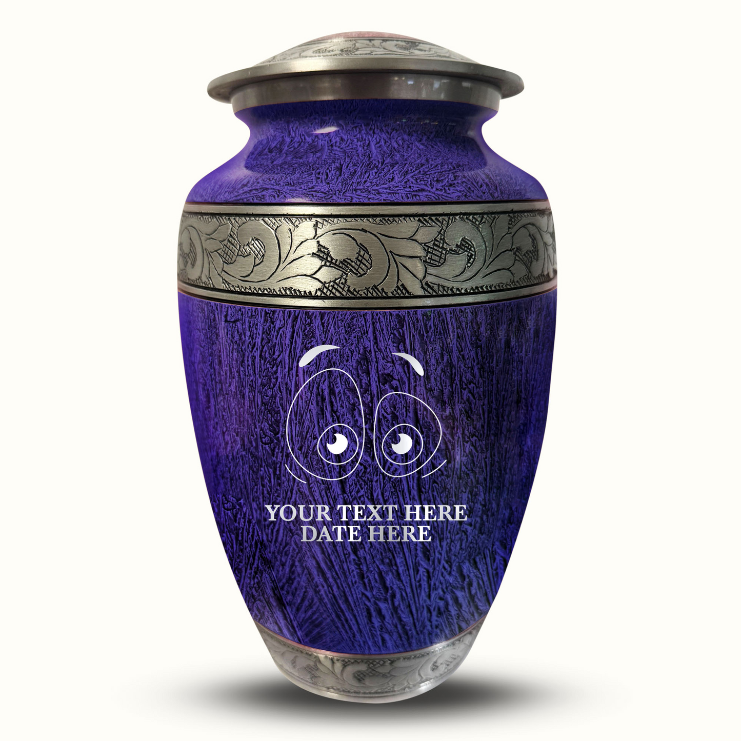Custom Large Cremation Urn for Human Ashes - Elevate Collection - Funny Eyes Design - Distressed Finish - 200 Cubic Inch