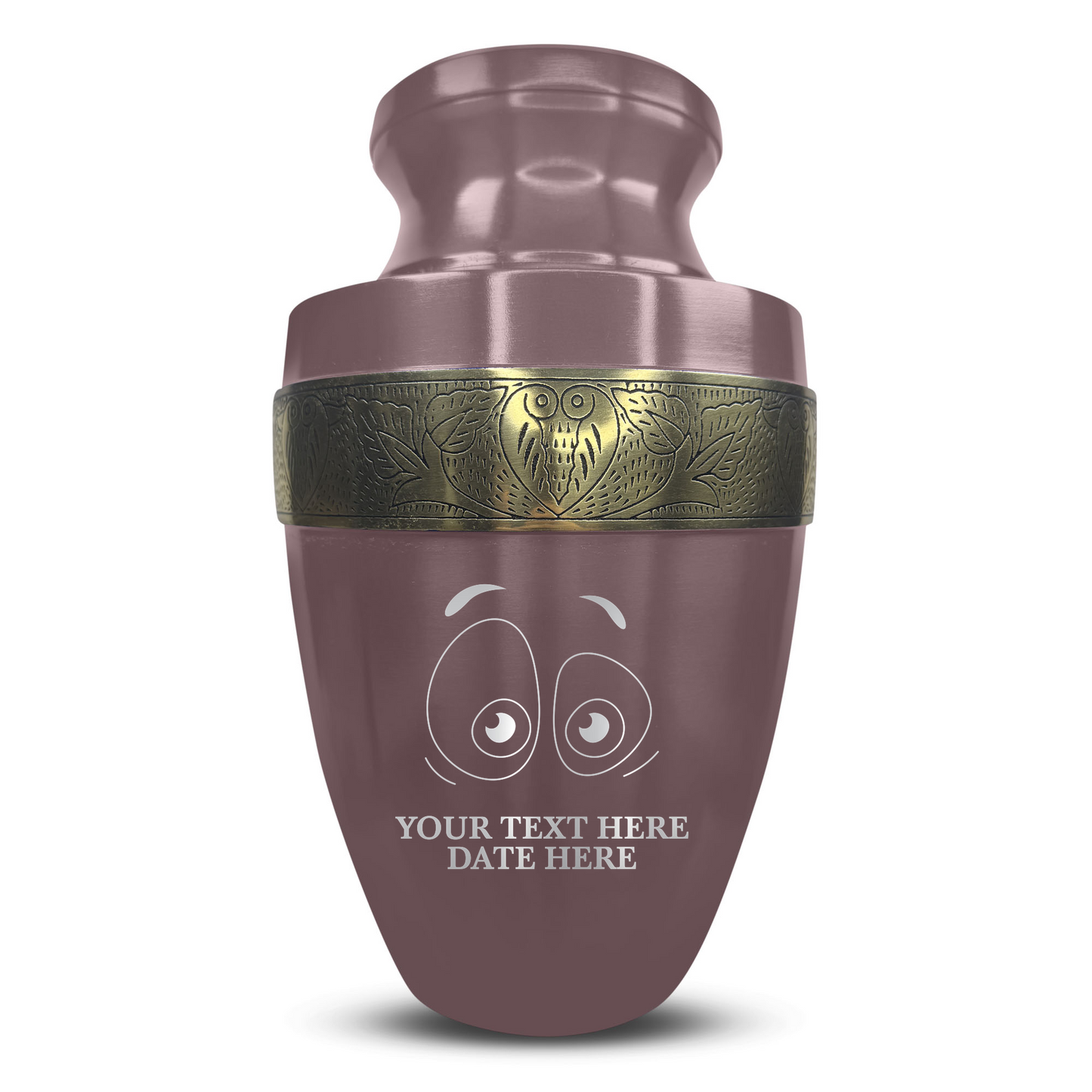 Personalized Adult Cremation Urn with Custom Engraved Name, Date and Funny Eyes Design Metal Aluminum Vessel for Ashes and Remains | Elite Collection with Gold Inlay | 200 Cubic Inch