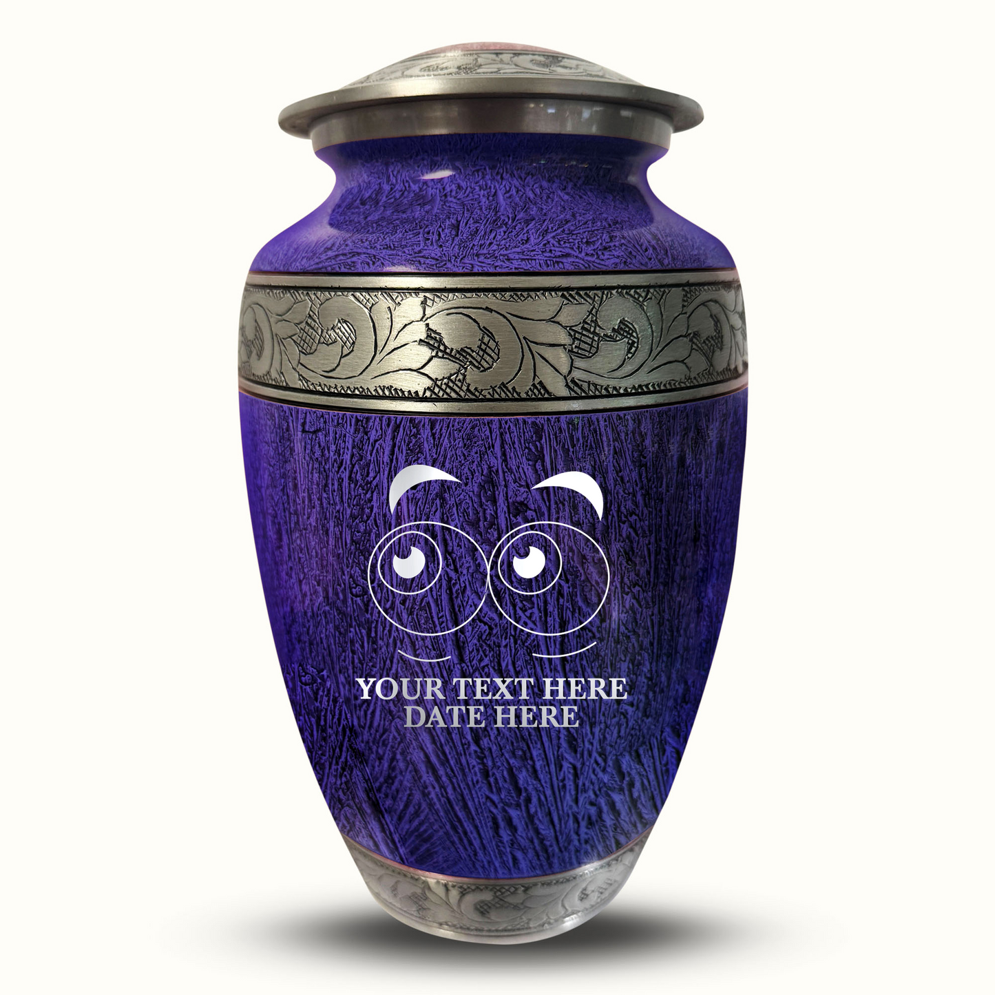 Custom Large Cremation Urn for Human Ashes - Elevate Collection - Funny Eyes Design - Distressed Finish - 200 Cubic Inch