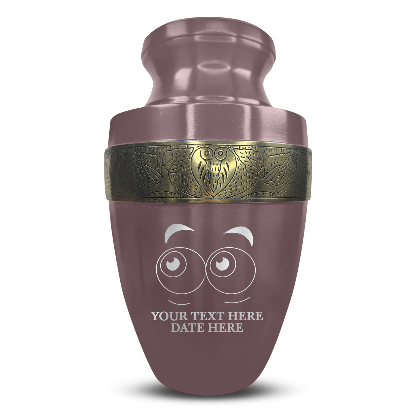 Personalized Adult Cremation Urn with Custom Engraved Name, Date and Funny Eyes Design Metal Aluminum Vessel for Ashes and Remains | Elite Collection with Gold Inlay | 200 Cubic Inch