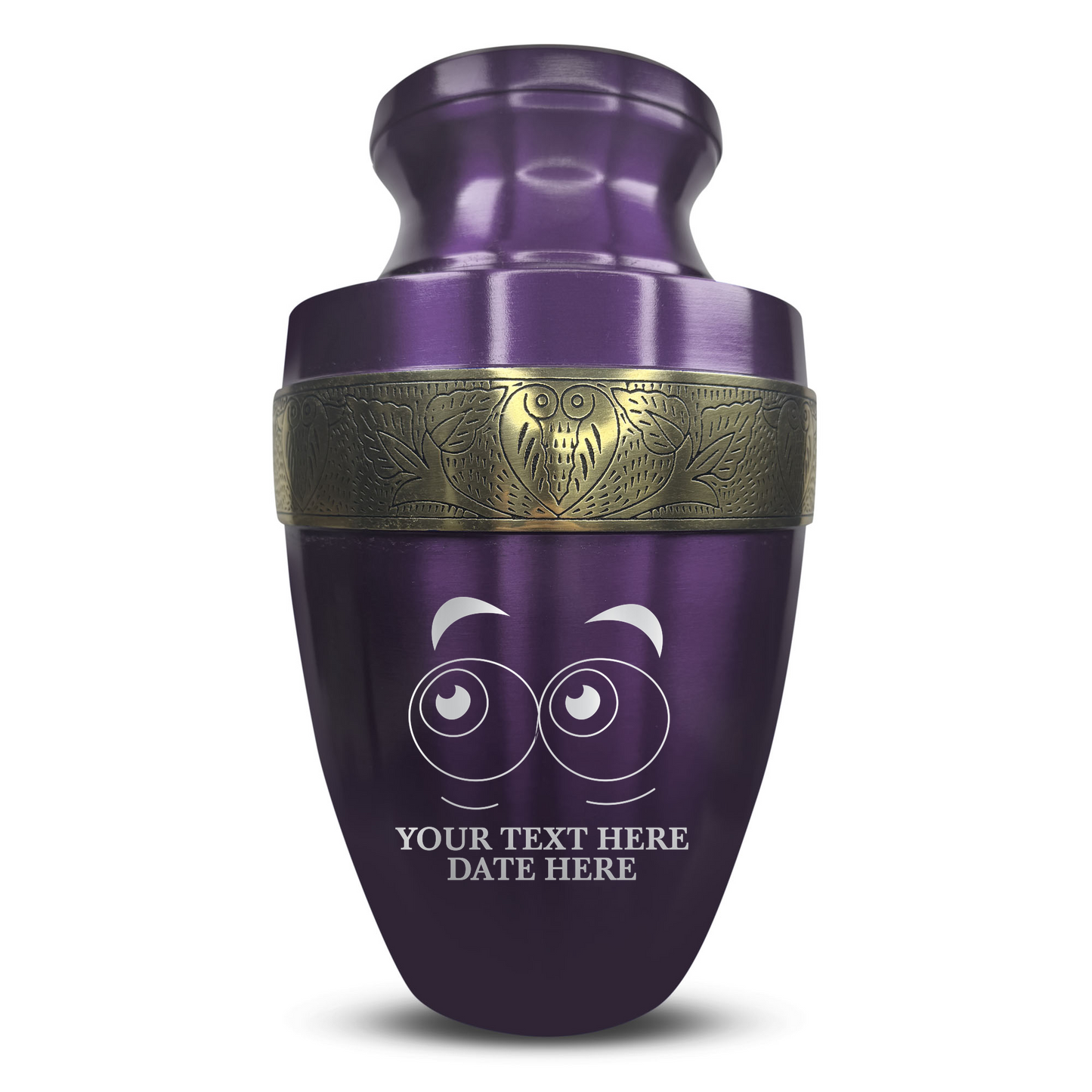 Personalized Adult Cremation Urn with Custom Engraved Name, Date and Funny Eyes Design Metal Aluminum Vessel for Ashes and Remains | Elite Collection with Gold Inlay | 200 Cubic Inch