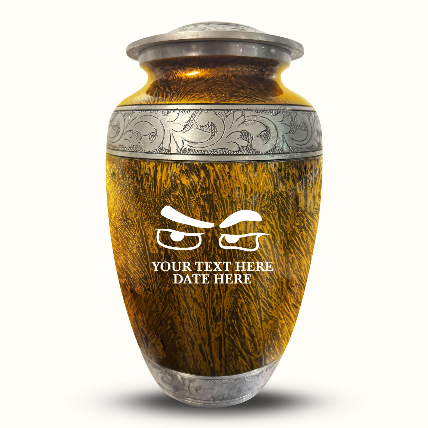 Custom Large Cremation Urn for Human Ashes - Elevate Collection - Funny Eyes Design - Distressed Finish - 200 Cubic Inch