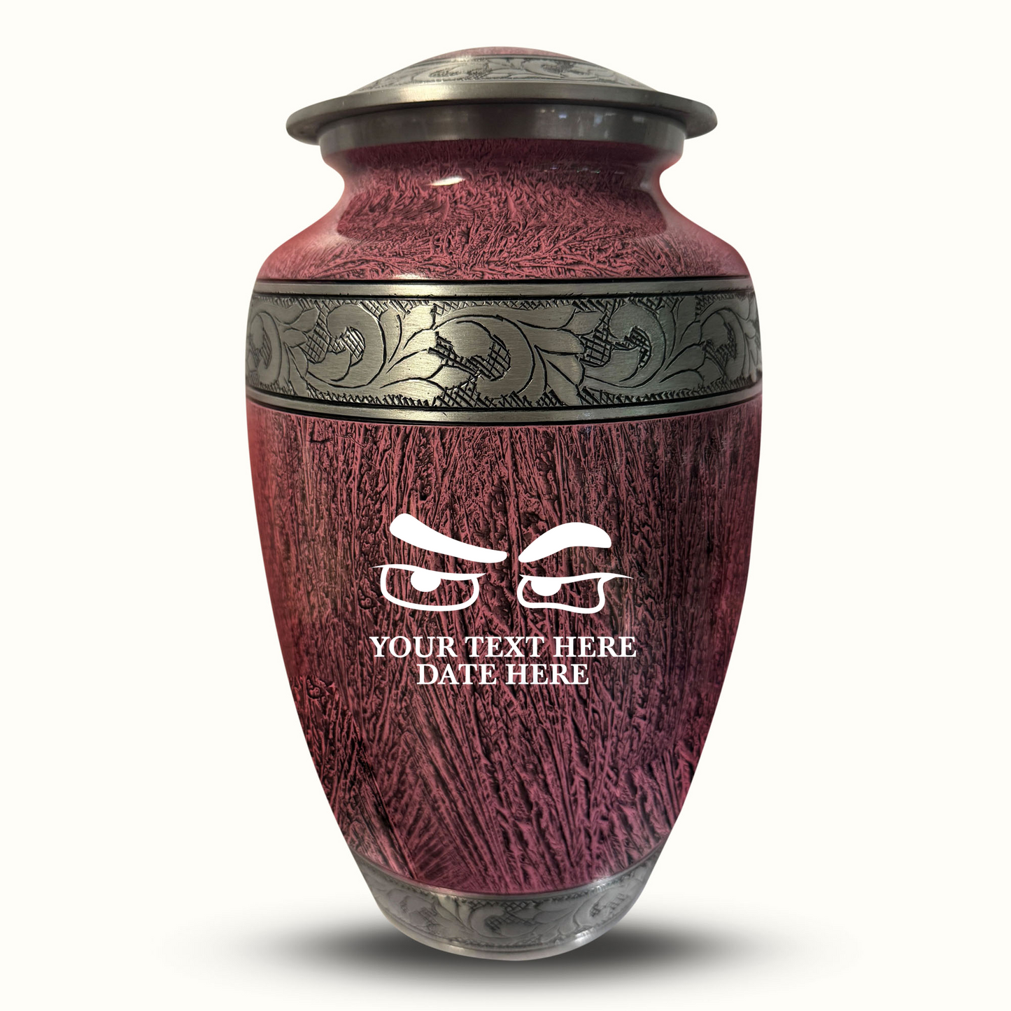Custom Large Cremation Urn for Human Ashes - Elevate Collection - Funny Eyes Design - Distressed Finish - 200 Cubic Inch