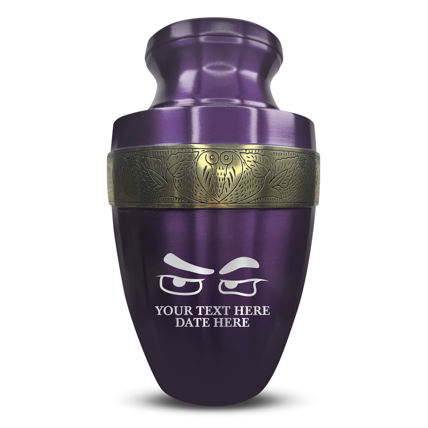 Personalized Adult Cremation Urn with Custom Engraved Name, Date and Funny Eyes Design Metal Aluminum Vessel for Ashes and Remains | Elite Collection with Gold Inlay | 200 Cubic Inch