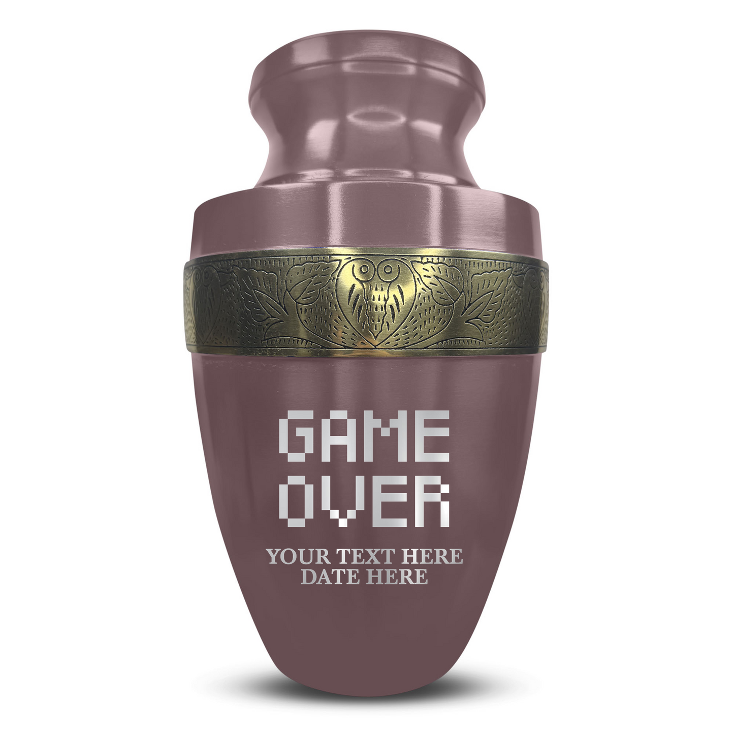 Personalized Adult Cremation Urn with Custom Engraved Name, Date and Funny Gaming Design Metal Aluminum Vessel for Ashes and Remains | Elite Collection with Gold Inlay | 200 Cubic Inch