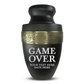 Personalized Adult Cremation Urn with Custom Engraved Name, Date and Funny Gaming Design Metal Aluminum Vessel for Ashes and Remains | Elite Collection with Gold Inlay | 200 Cubic Inch